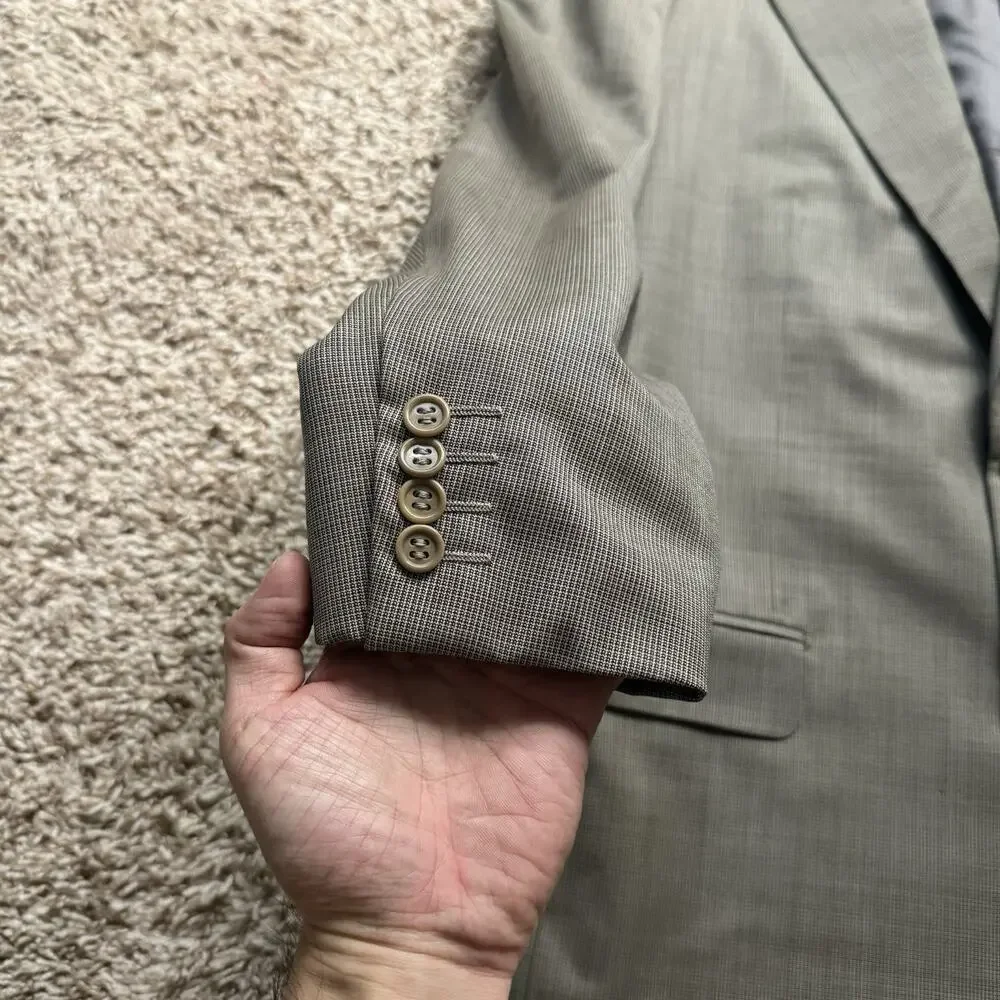 Vintage Sartori Mabro Italy Super 120’s Wool Suit Jacket Grey Beige Men Size 42L